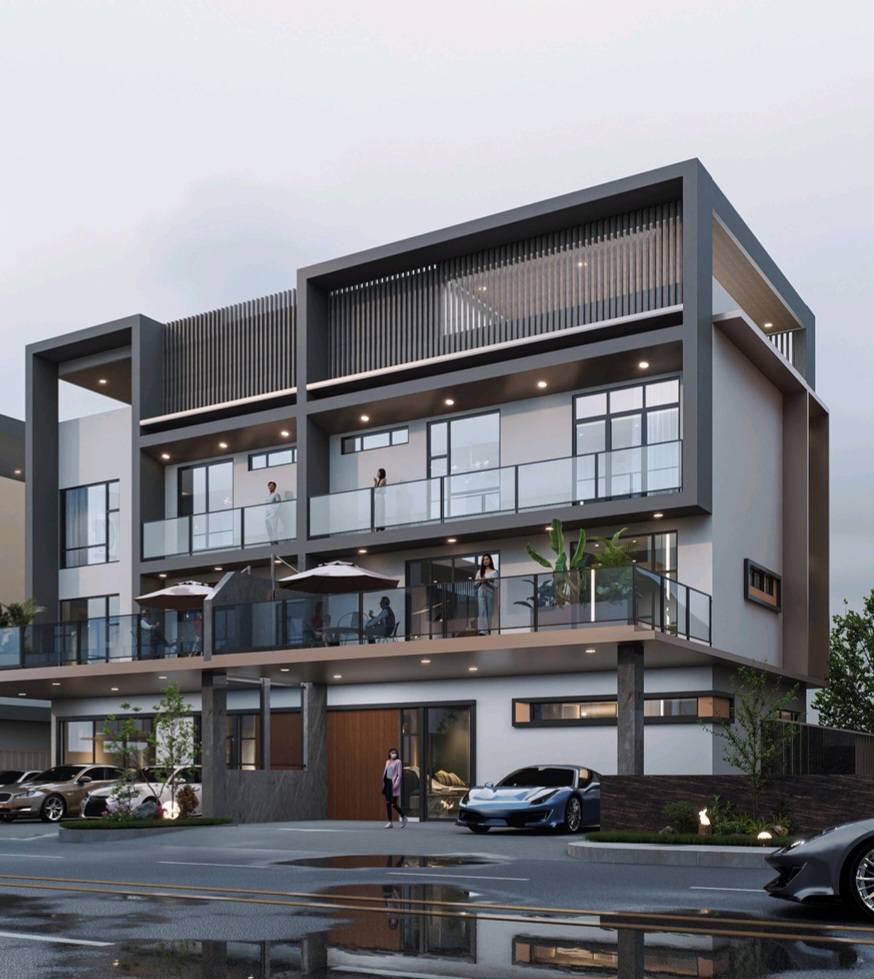 D-101 Kobusak side elevation render with contemporary box design and neutral tones